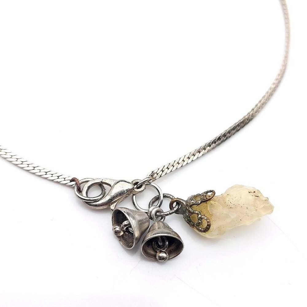 Sterling Silver STG Charm Bracelet W/ Bells & Raw Opal Nugget 9.25" JMF Fisher V